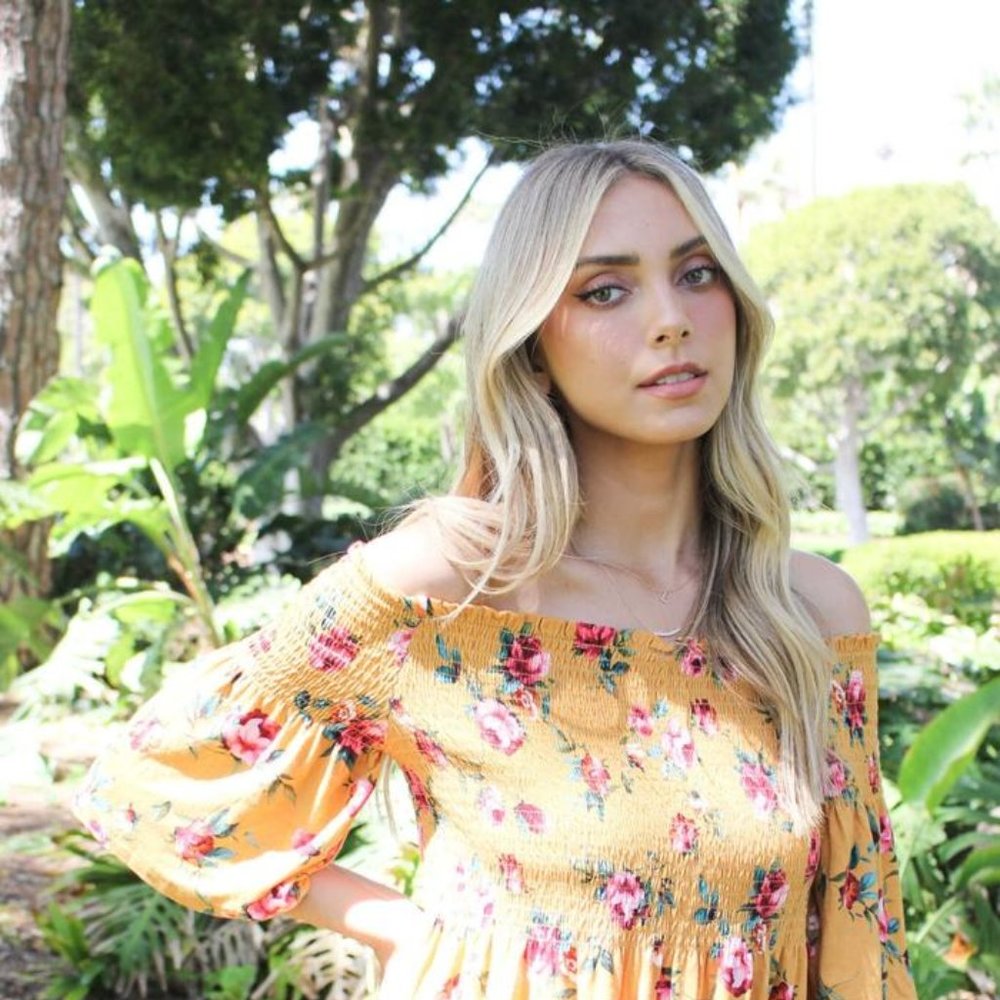 Off Shoulder Shirred Floral Top "YELLOW"